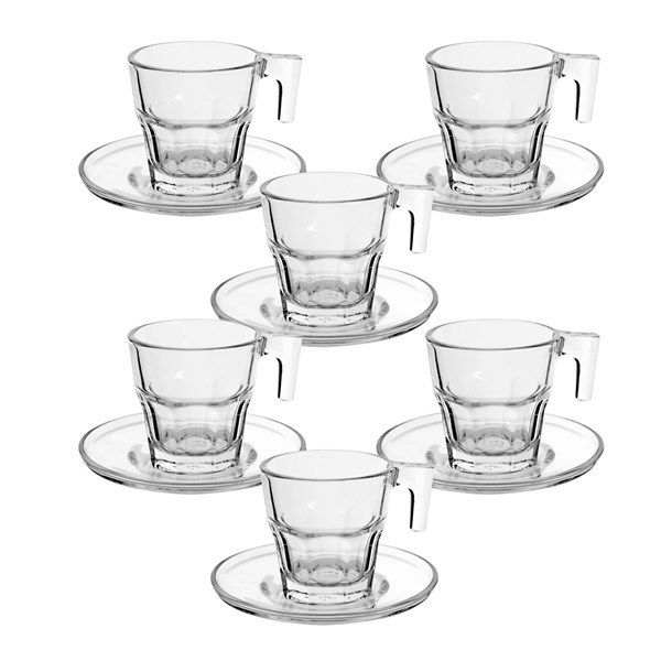 SET X 6  TAZAS  DE VIDRIO C/PLATO 70ML