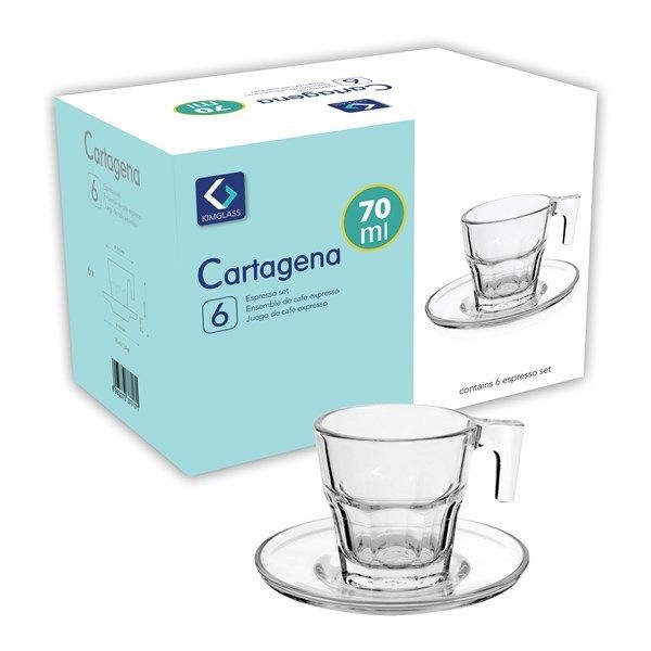 SET X 6  TAZAS  DE VIDRIO C/PLATO 70ML