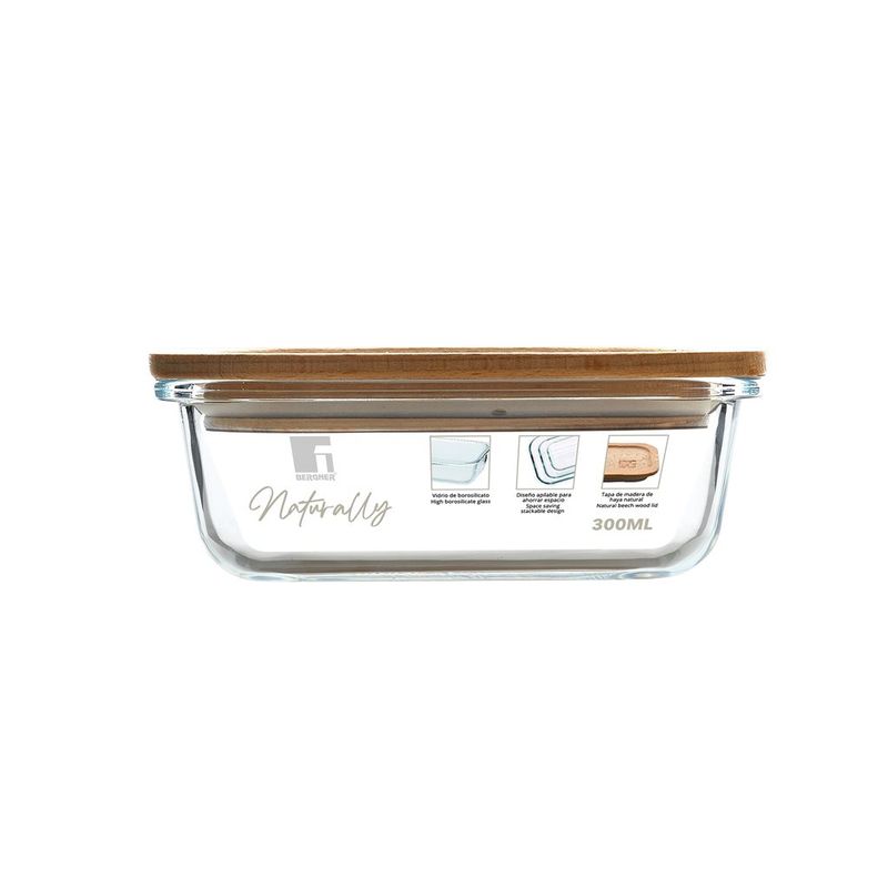 RECIPIENTE BOROSILICATO C/MADERA 1L BERGNER