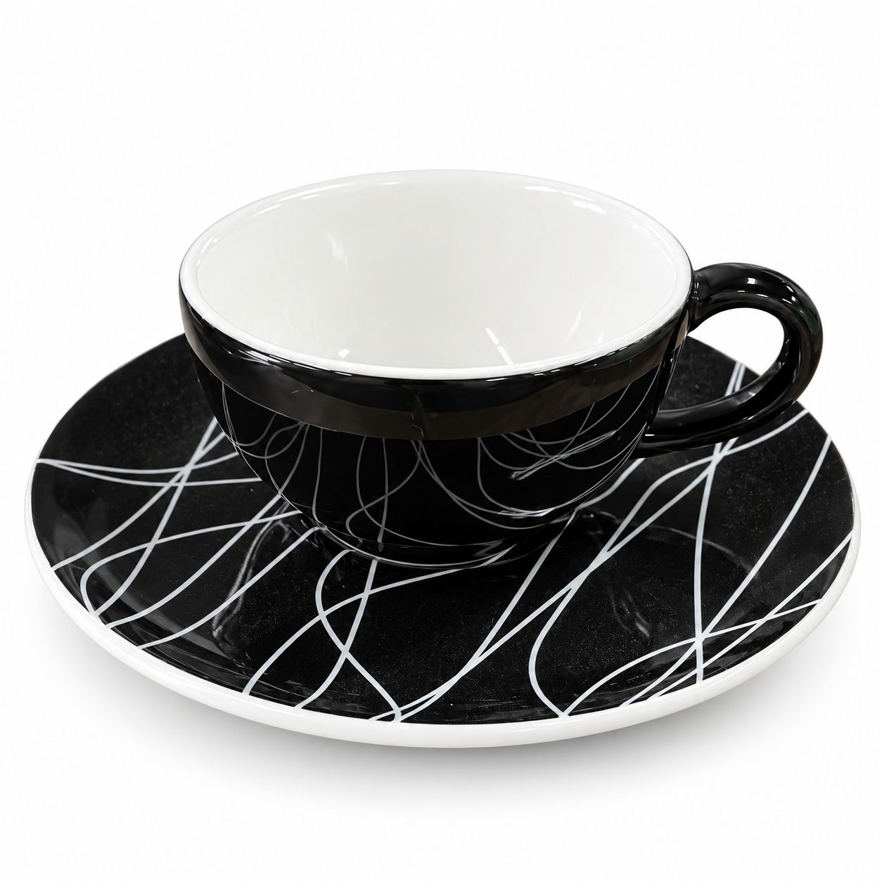 TAZA CAFE C/PLATO OXFORD BLANCO/NEGRO 4709