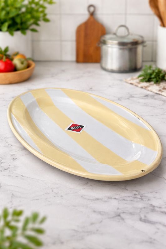 FUENTE OVAL 30CM RAYADO COLOR ESMALTADO SUE