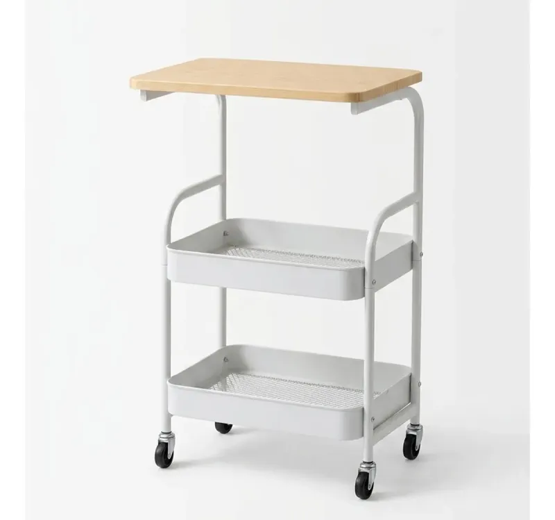 MESA AUXILIAR MADERA Y METAL C/RUEDAS