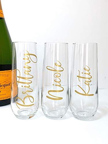 Clear Glass Stemless Champagne Flutes | Champagne | Wine | Gifts | Self-Care | Customized | Personalized | LiveCheerMeditate
