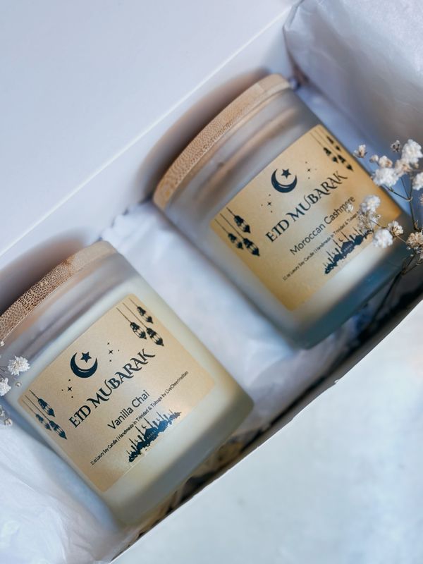 Eid Mubarak Duo Candle Gift Box |Premium Soy Wax Candle| Handcrafted in Trinidad &amp; Tobago | Candles | Eid Mubarak | LiveCheerMeditate