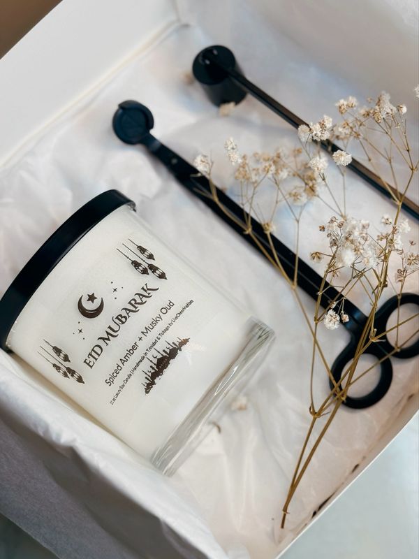 Eid Mubarak Gift Box |Premium Soy Wax Candle| Handcrafted in Trinidad &amp; Tobago | Candles | Eid Mubarak | LiveCheerMeditate