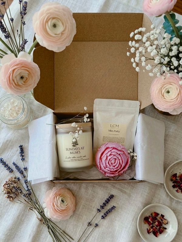 Cozy Blooms Option 2 | Mother's Day Gift Box | Premium Soy Wax Candles | Handcrafted in Trinidad &amp; Tobago | LiveCheerMeditate