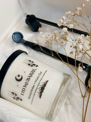 11oz Eid Mubarak Spiced Amber + Musky Oud | Premium Soy Wax Candle | Handcrafted in Trinidad &amp; Tobago | Candles | Eid Mubarak | LiveCheerMeditate