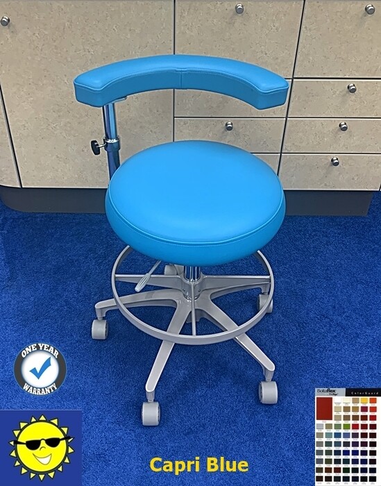 ADEC 1620 Dental Assistant Stool - New Vinyl Upholstery *Refurbished (Capri Blue)
