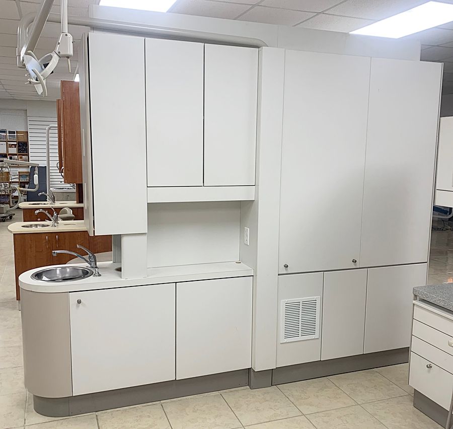 ADEC 5543 Center Island Dental Console (White / Beige) w/ X-Ray Pass Through & Privacy Doors *Certified Used Condition