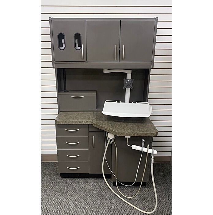 Custom Dental (43"W) Rear Treatment Cabinet w/ Assistant Pkg. - Dark Gray Laminate - Good Used Condition