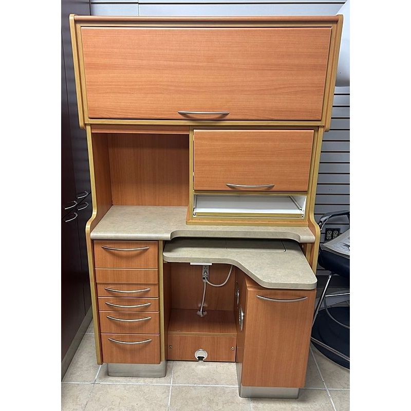 Custom Dental Rear Treatment Cabinet (43" Wide) (Fonthill Pear Laminate) - Pull Out Countertop *Good Used Condition