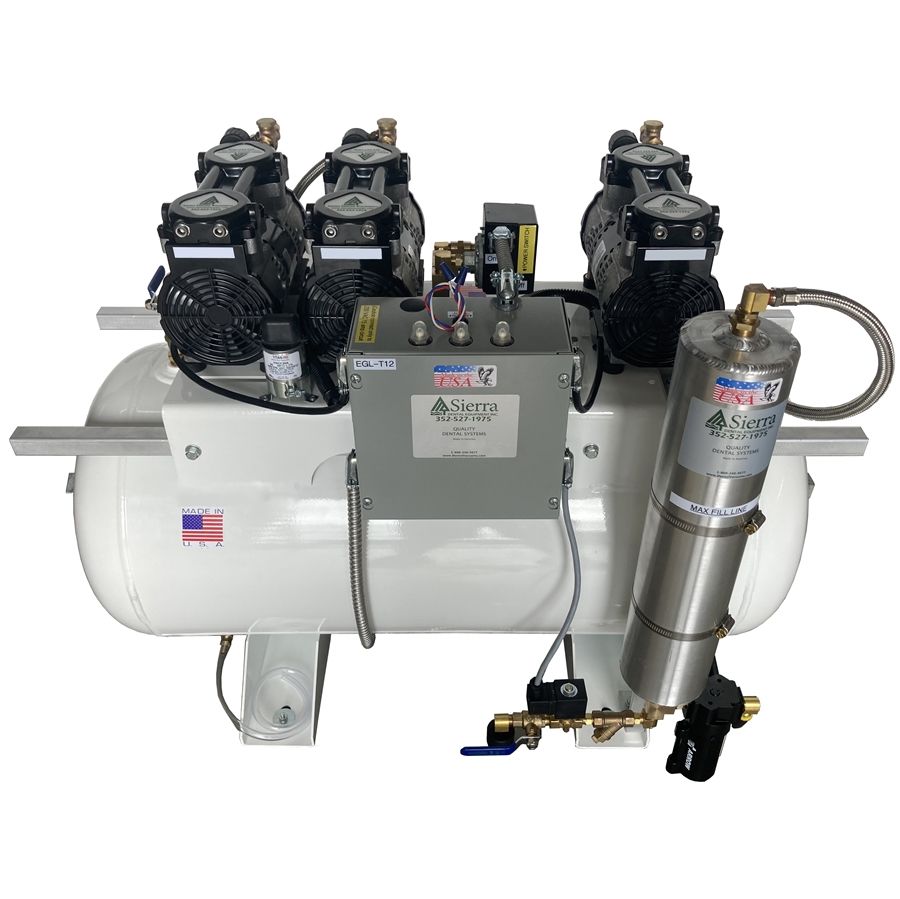 Sierra Dental - (EGL-T12) Triple Head OIL-LESS COMPRESSOR - (6 Users) (2.25Hp) *New