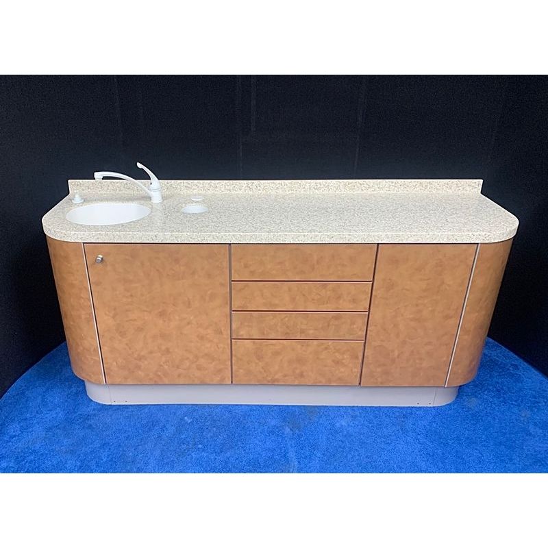 ADEC 5531 Dental Side Cabinet w/ Left Side Sink & Faucet - Earthstone Pebble Solid Surface Countertop (72"L) - Antique Brush Laminate *Certified Used Condition