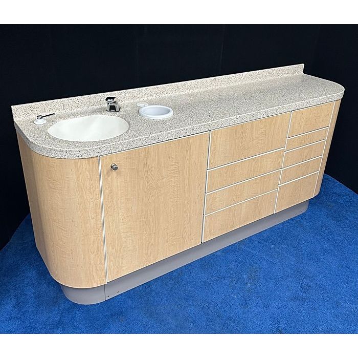 ADEC 5531 Dental Side Cabinet w/ Left Side Sink & Automatic Faucet - Baha Melange Solid Surface Countertop (72"L) - Limber Maple Laminate *Excellent Used Condition