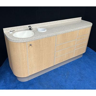 ADEC 5531 Dental Side Cabinet w/ Left Side Sink & Automatic Faucet - Baha Melange Solid Surface Countertop (72 ADEC 5531 Dental Side Cabinet w/ Left Side Sink & Automatic Faucet - Baha Melange Solid Surface Countertop (72"L) - Limber Maple Laminate *Excellent Used Condition