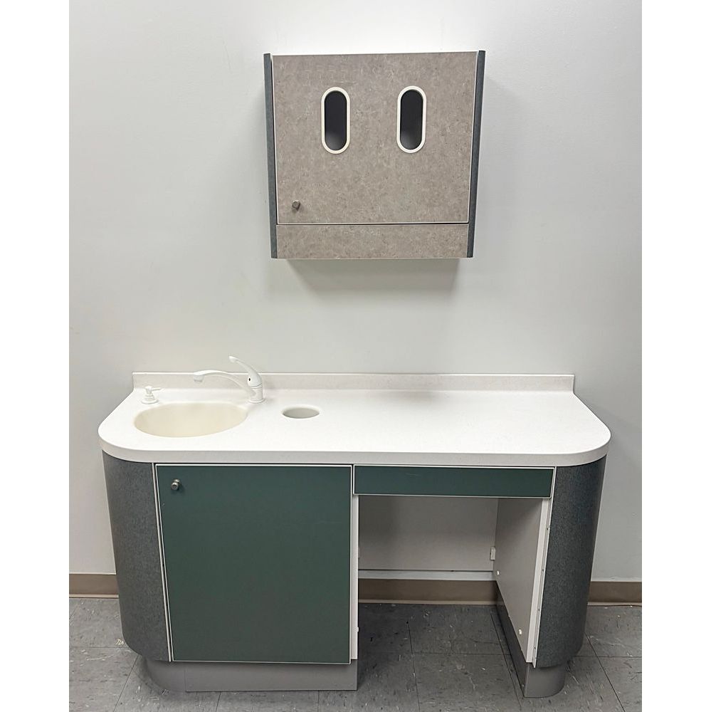 ADEC 5531 Dental Side Cabinet w/ Left Side Sink - Adec 5730 Upper Wall Cabinet - Green *Excellent Used Condition