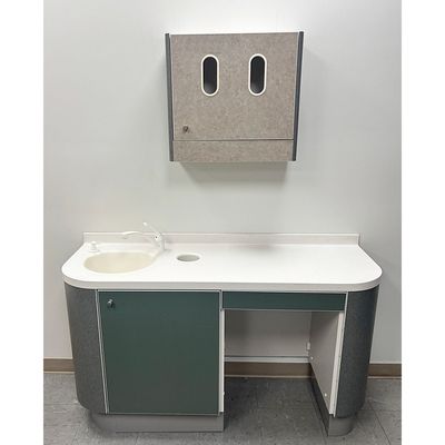 ADEC 5531 Dental Side Cabinet w/ Left Side Sink - Adec 5730 Upper Wall Cabinet - Green *Excellent Used Condition