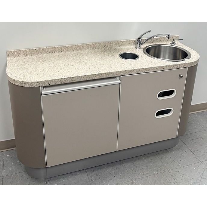 ADEC 5531 Dental Side Cabinet w/ Right Side Sink & Faucet - Solid Surface Countertop (58"L) - Dark Gray / Shadow *Excellent Used Condition