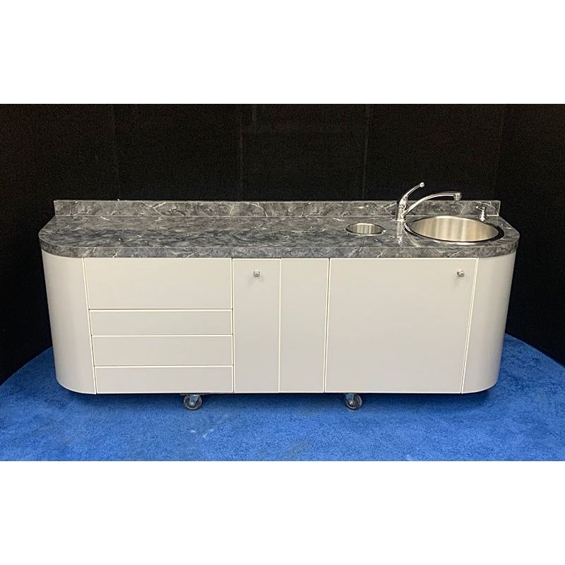ADEC 5531 Dental Side Cabinet w/ Right Side Sink & Faucet - Black Marble Laminated Countertop (72"L) - Silver Laminate *Certified Used Condition