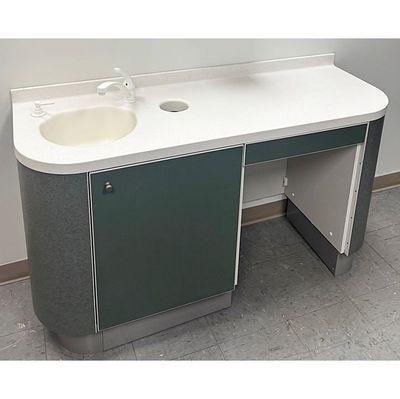ADEC 5531 Dental Side Cabinet w/ Left Side Sink & Faucet - Solid Surface Countertop (58"L) - Green *Excellent Used Condition