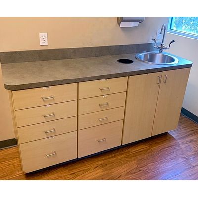 Custom Dental Side Cabinet w/ Right Sink (Maple) 71"L - Excellent Used Condition