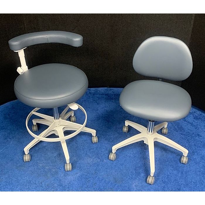 ADEC 1601 & 1622 (White) Dental Doctor & Assistant Stool Set - Vinyl Upholstery - Color of Choice *Refurbished (Graphite)