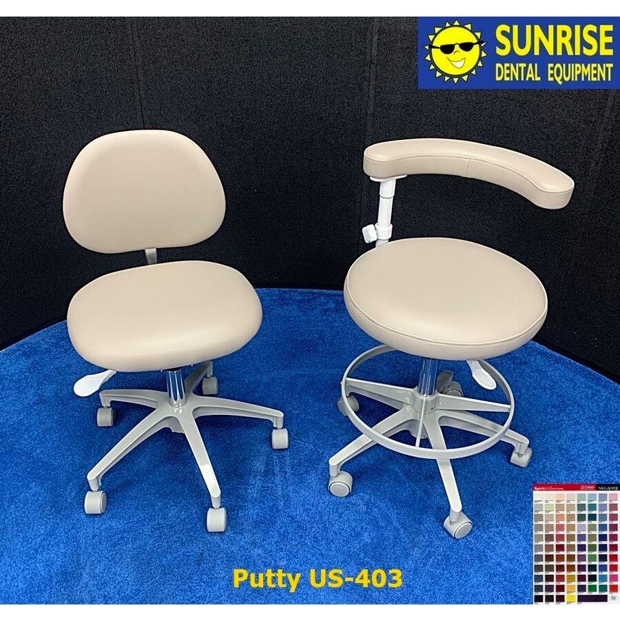 ADEC 1601 & 1622 (White) Dental Doctor & Assistant Stool Set - Vinyl Upholstery - Color of Choice *Refurbished (Putty)
