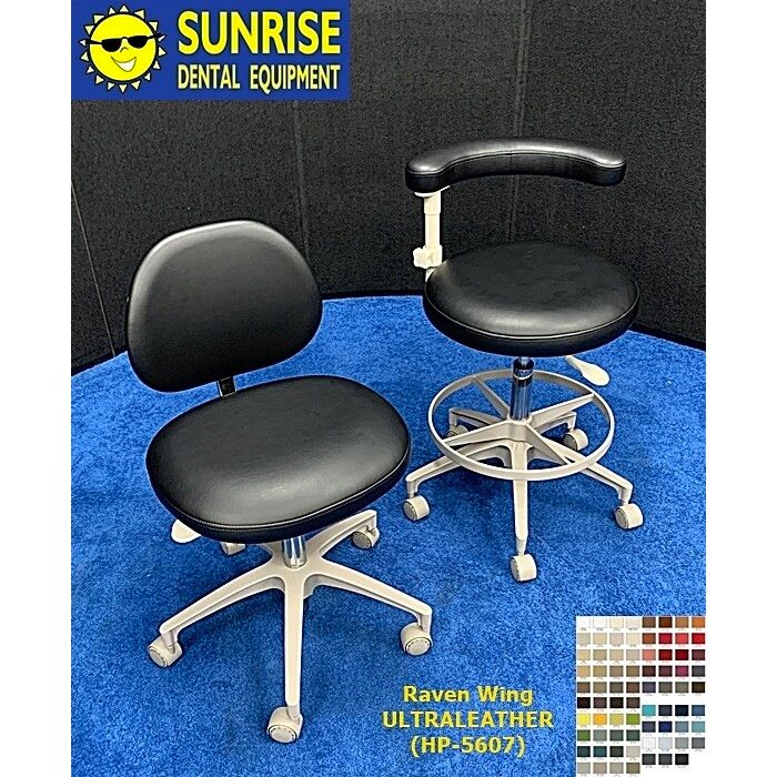 ADEC 1601 & 1622 (Surf) Dental Doctor & Assistant Stool Set - Ultraleather Upholstery - Color of Choice *Refurbished (Raven Wing)