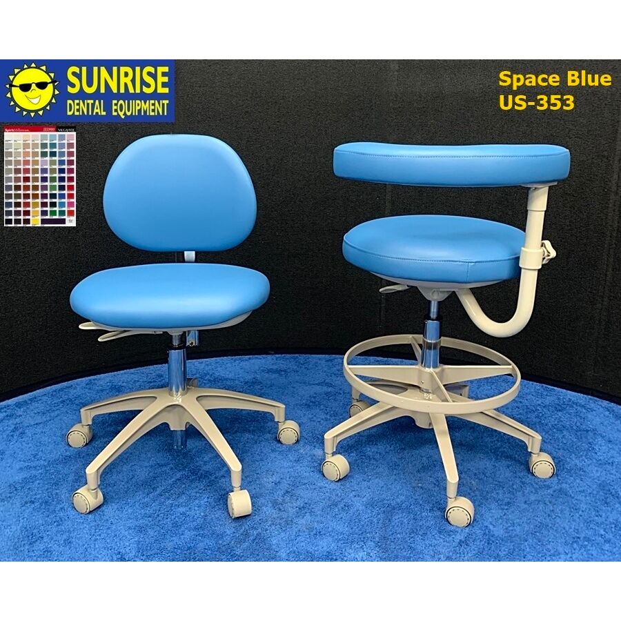 ADEC 1601 & 1622 (Surf) Dental Doctor & Assistant Stool Set - Vinyl Upholstery - Color of Choice *Refurbished (Space Blue)