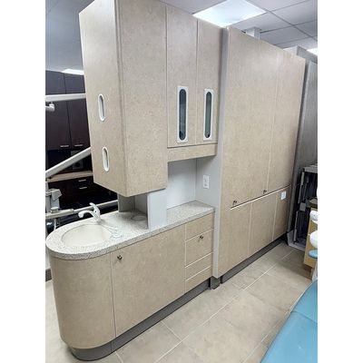 ADEC 5543 Dental Center Island Cabinet w/ X-Ray Pass Through - Solid Surface Countertop - Sink & Faucet (107"L) *Refurbished (Sandstone)