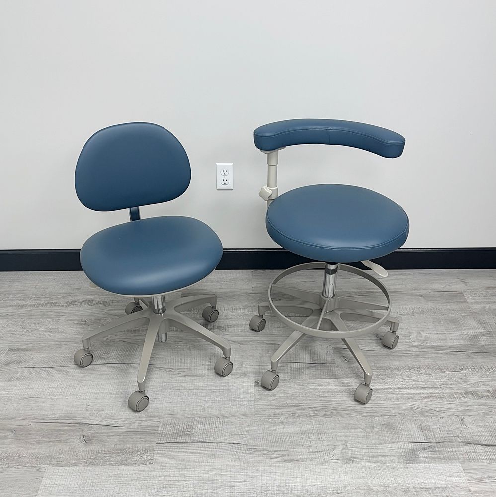 ADEC 1601 & 1622 (Surf) Dental Doctor & Assistant Stool Set - Vinyl Upholstery - Color of Choice *Refurbished (Blue Ridge) ADEC 1601 & 1622 (Surf) Dental Doctor & Assistant Stool Set - Vinyl Upholstery - Color of Choice *Refurbished (Blue Ridge)