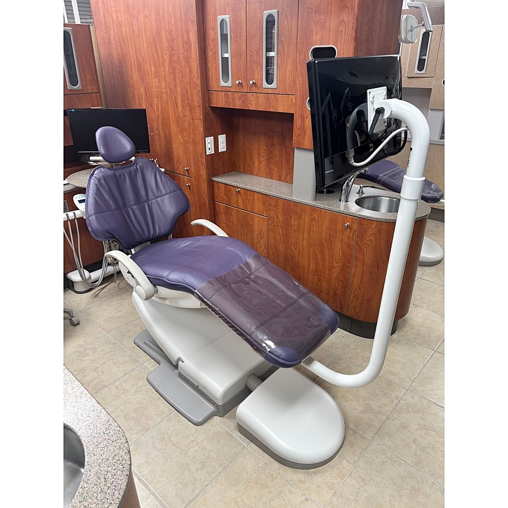 ADEC 511 Dental Patient Chair w/ Radius Monitor Mount & Screen - Good Used Ultraleather Upholstery, Purple *Refurbished
