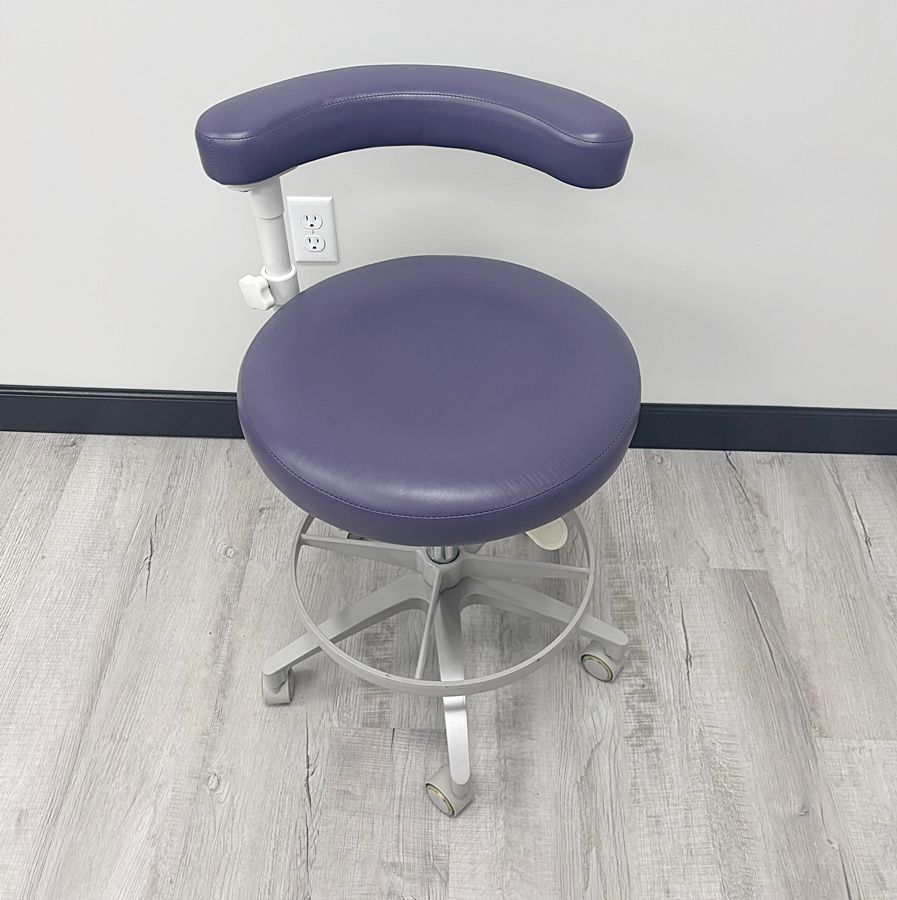 ADEC 1622 (White) Dental Assistant's Stool - Very Good Used Ultraleather Upholstery (Plum) *Excellent Used Condition ADEC 1622 (White) Dental Assistant's Stool - Very Good Used Ultraleather Upholstery (Plum) *Excellent Used Condition
