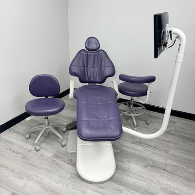 ADEC 511 Dental Patient Chair w/ Radius Monitor Mount & Screen & Adec 1601/1622 Stool Set - Good Used Ultraleather Upholstery, Purple *Refurbished
