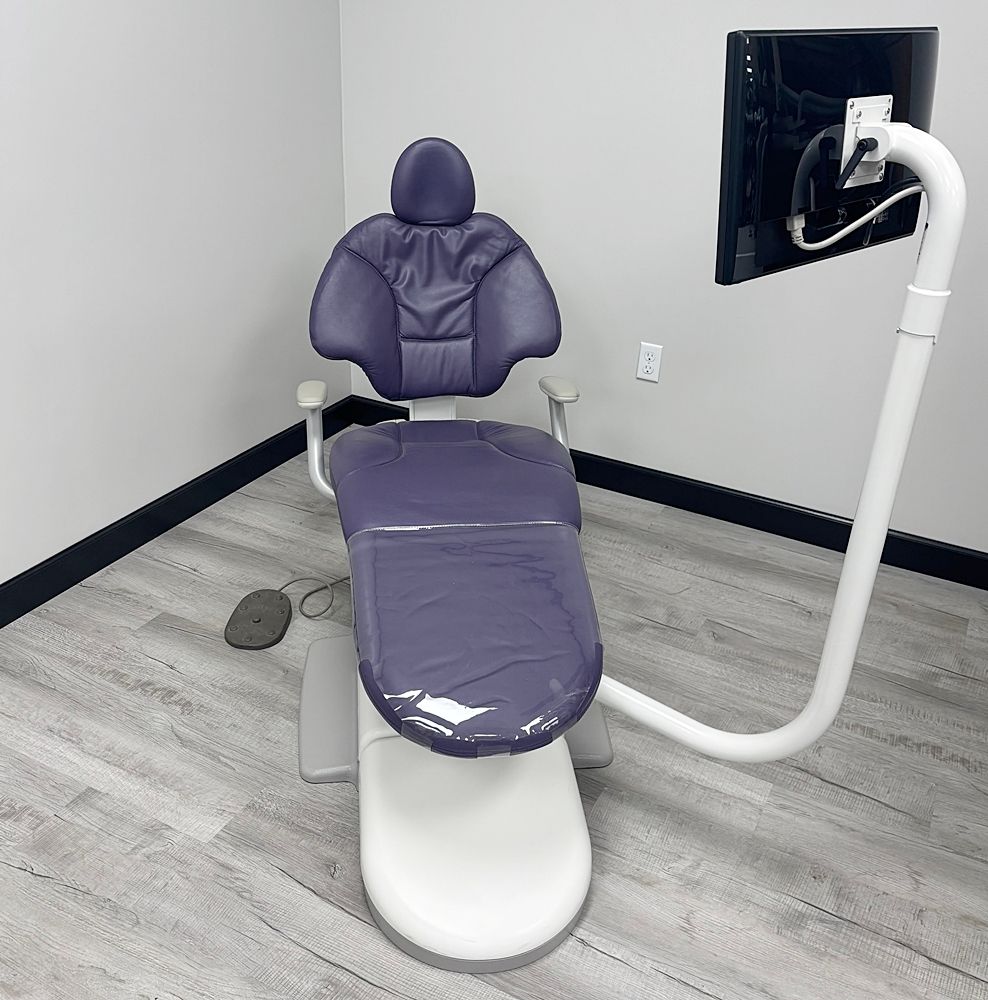 ADEC 411 Dental Patient Chair w/ Radius Monitor Mount & Screen - Good Used Ultraleather Upholstery (Purple) *Refurbished