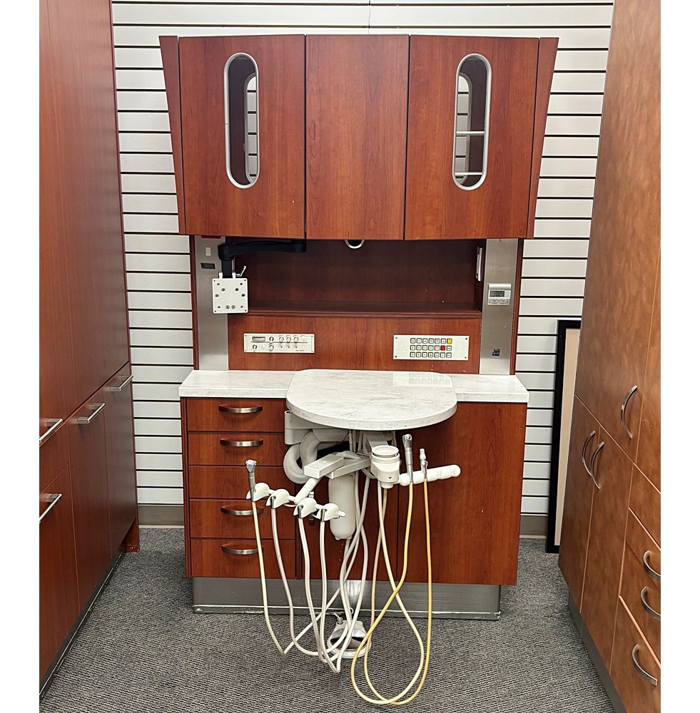 MCC Custom Dental Rear Treatment Cabinet w/ Dr. Delivery & Assist. Pkg. Wild Cherry Laminate *Excellent Used Condition MCC Custom Dental Rear Treatment Cabinet w/ Dr. Delivery & Assist. Pkg. Wild Cherry Laminate *Excellent Used Condition