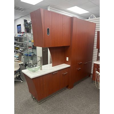 MCC Custom Dental Center Island Divider Cabinet w/ Pass Through Privacy Doors - Wild Cherry Laminate *Excellent Used Condition