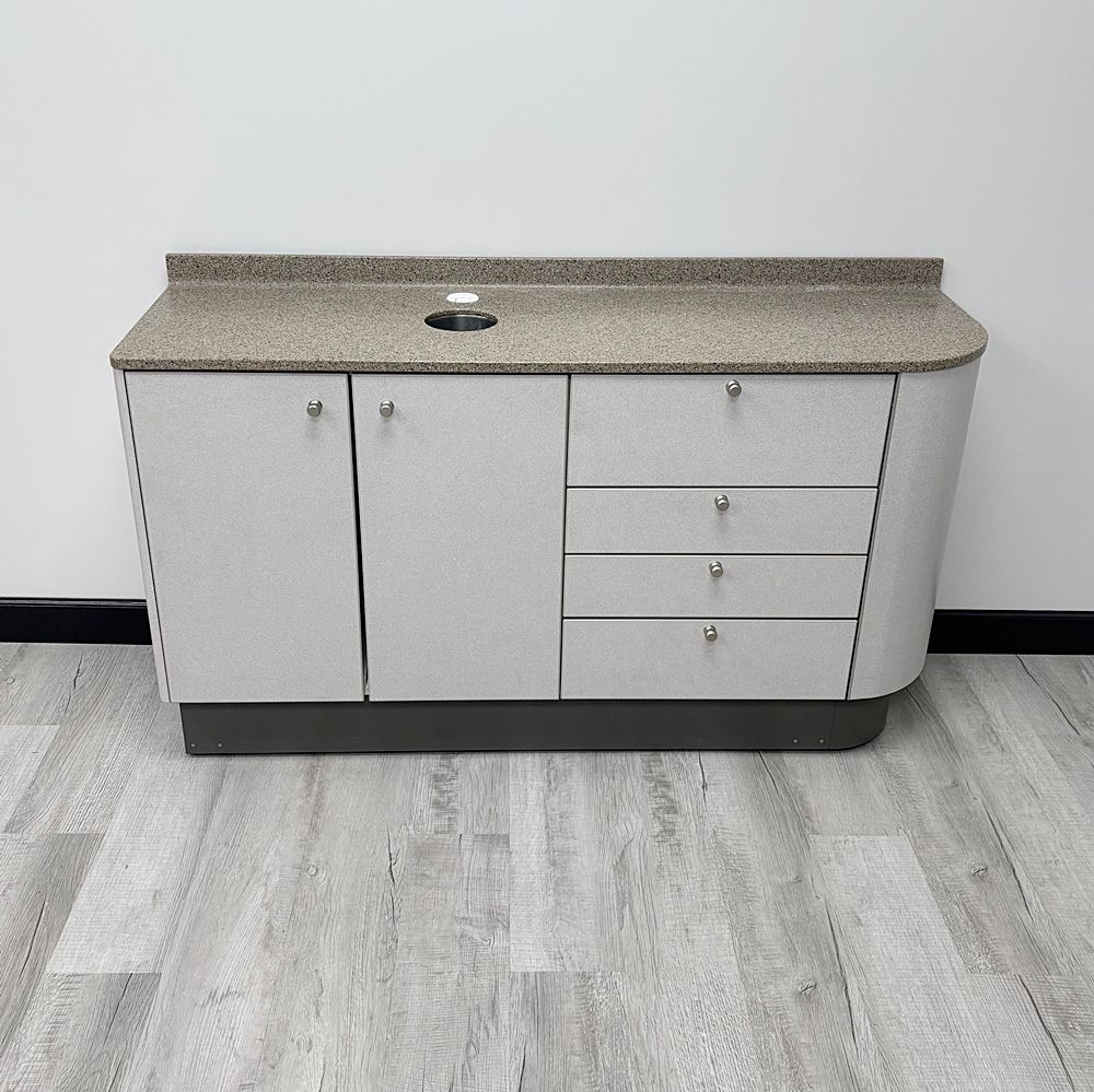 ADEC 5531 Dental Side Cabinet w/ Right Curve -Solid Surface Countertop (58 ADEC 5531 Dental Side Cabinet w/ Right Curve -Solid Surface Countertop (58"L) *Certified Used Condition