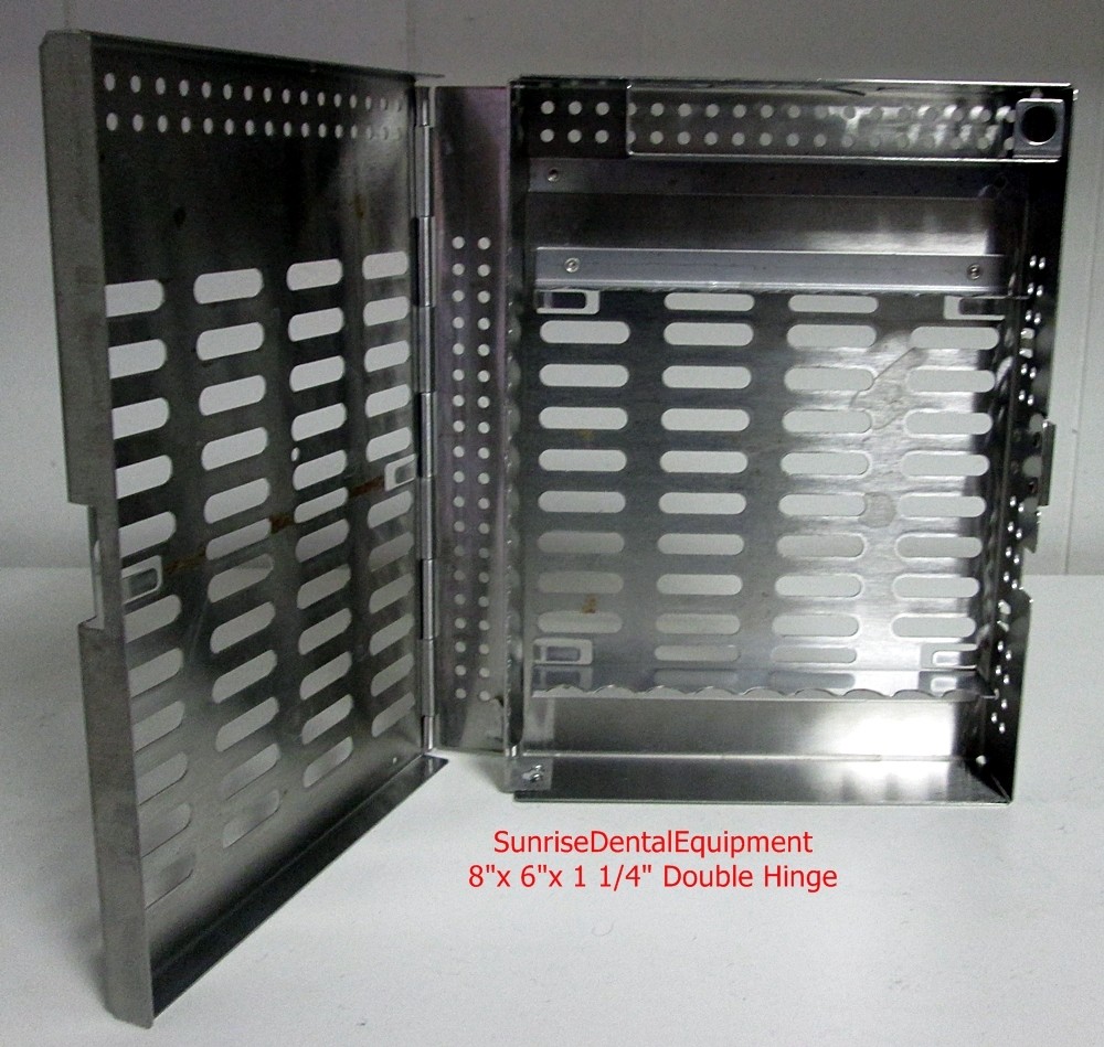 Miltex Thompson 9 Double Hinge Dental Instrument Sterilization Cassette - 8"x 6"x 1-1/4" *Used