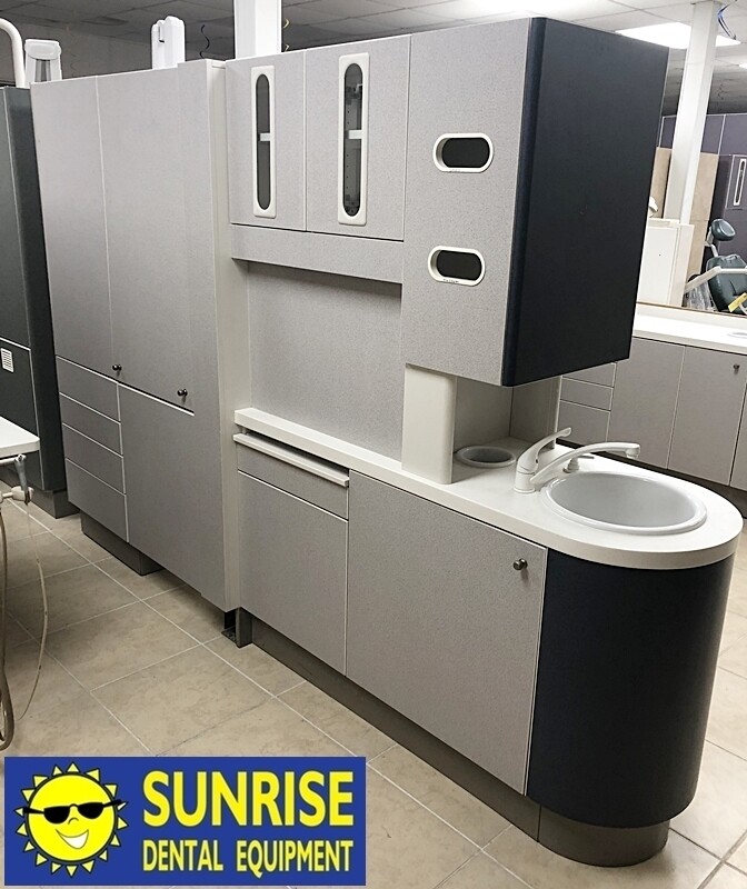 Adec (5543) Dental Center Island Room Divider Cabinet - Light Gray / Blue Laminated Colors - *Refurbished
