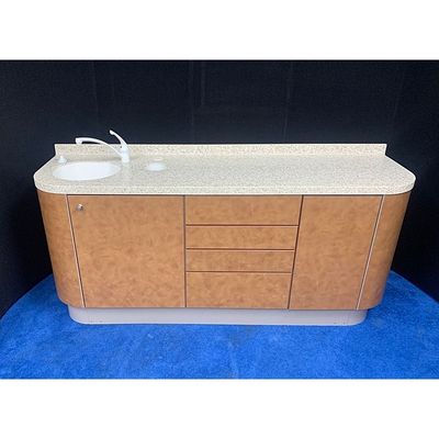 ADEC 5531 Dental Side Cabinet w/ Left Side Sink & Faucet - Earthstone Pebble Solid Surface Countertop (72"L) - Antique Brush Laminate *Certified Used Condition