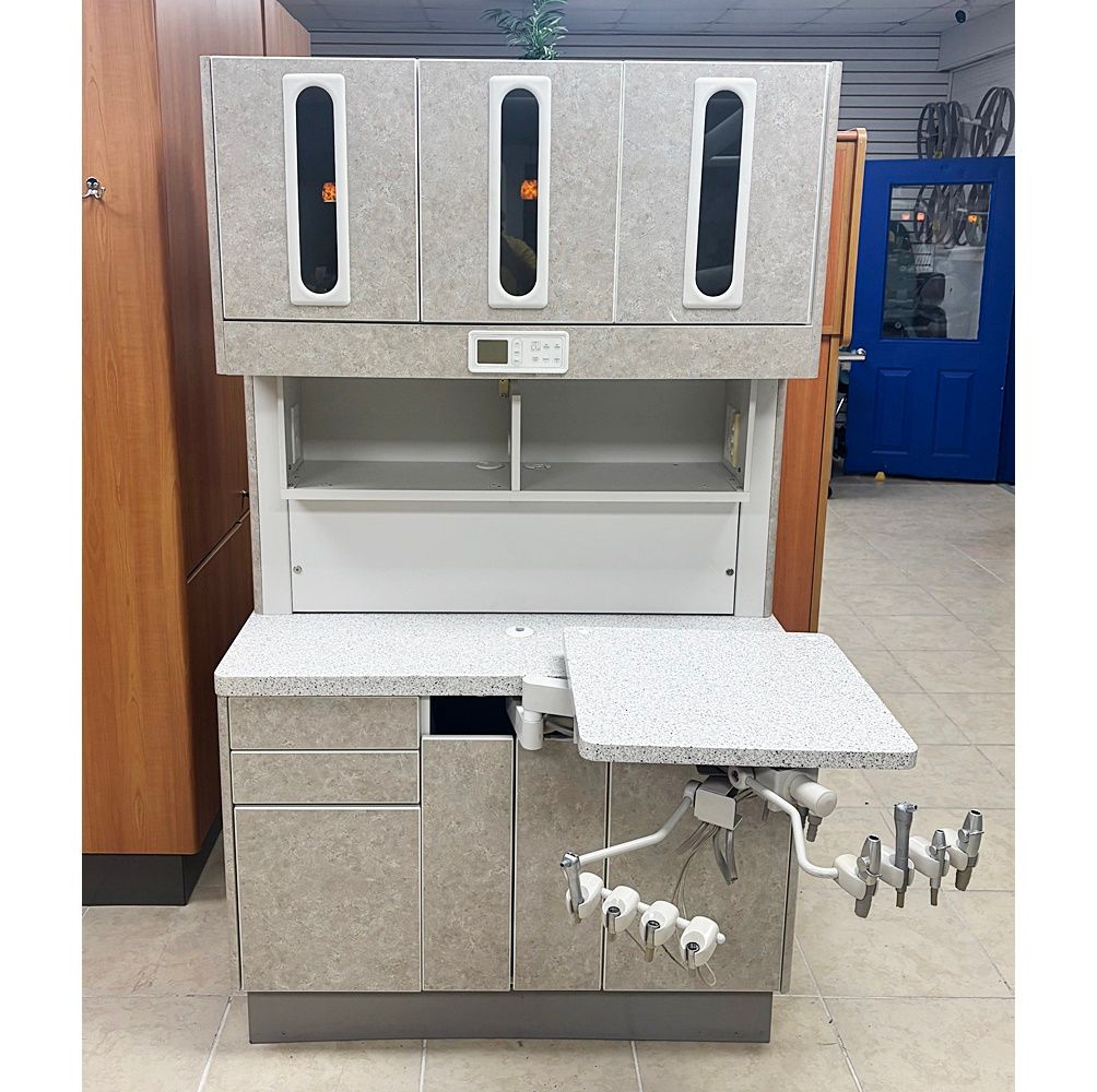 ADEC 5580 Dental Rear Treatment Cabinet w/ Doctor Delivery & Assistant Pkg. (Greystone) *Certified Used Condition