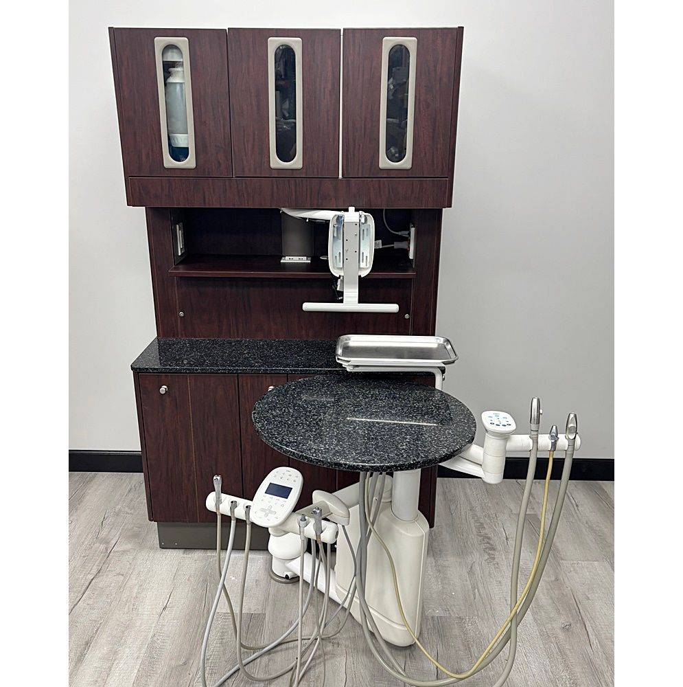 ADEC 5580 Dental Rear Treatment Console w/ 541 Duo Delivery & Assistant Pkg. - Deluxe Touchpad - Royal Mahogany (42"W) - Sliding Monitor Mount  *Certified Used Condition