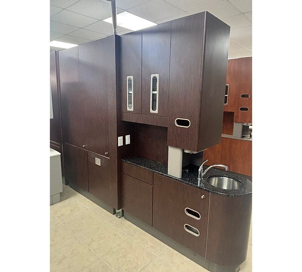 ADEC 5543 Dental Center Island Cabinet - Royal Mahogany Laminate - Night Stars Solid Countertop (107"L) *Excellent Used Condition