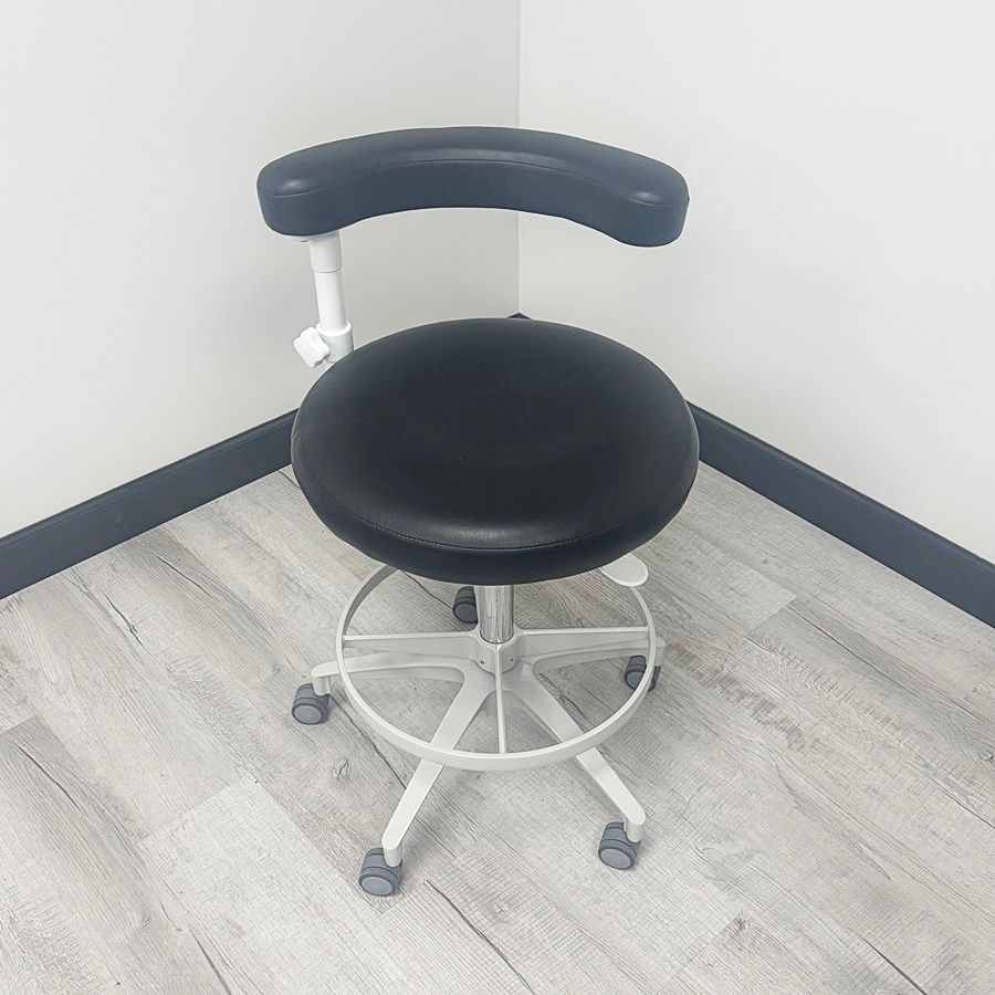 ADEC 1622 (Surf or White) Dental Assistant Stool - Good Used Ultraleather Upholstery (Raven Wing)