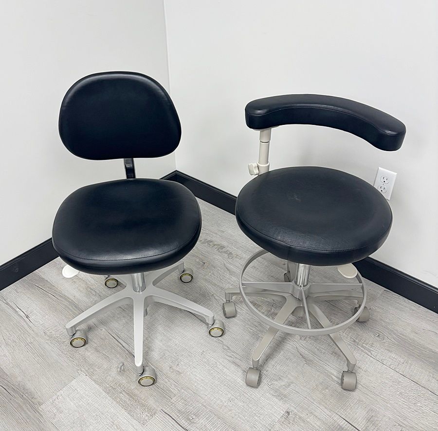 ADEC 1601 & 1622 (Surf or White) Dental Doctor & Assistant Stool Set - Good Used Ultraleather Upholstery (Raven Wing)