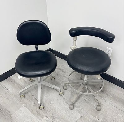 ADEC 1601 & 1622 (Surf or White) Dental Doctor & Assistant Stool Set - Good Used Ultraleather Upholstery (Raven Wing)