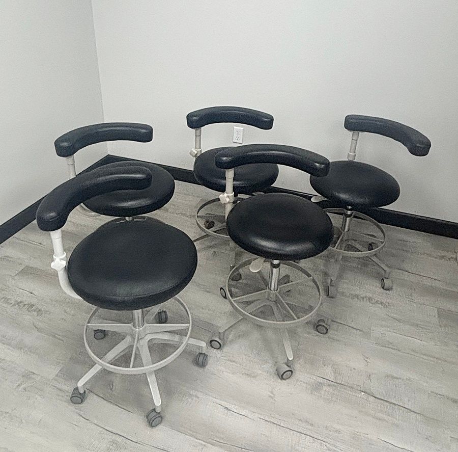 (SET of 5) x ADEC 1622 (Surf or White) Dental Assistant Stool - Good Used Ultraleather Upholstery (Raven Wing)