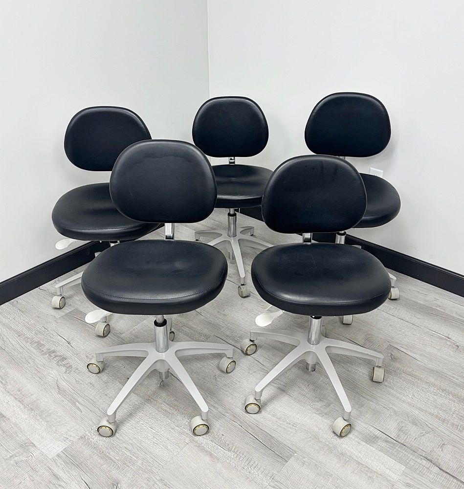 (SET of 5) x ADEC 1601 (Surf or White) Dental Doctor Stool - Good Used Ultraleather Upholstery (Raven Wing) (SET of 5) x ADEC 1601 (Surf or White) Dental Doctor Stool - Good Used Ultraleather Upholstery (Raven Wing)