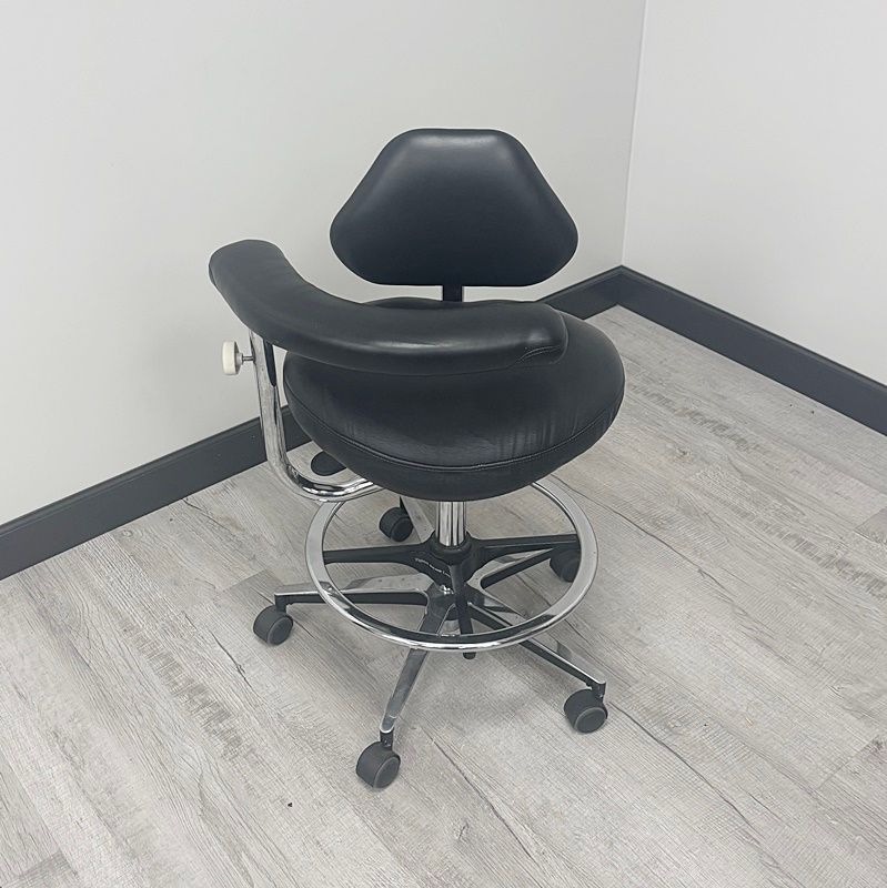 Royal Dental Combo Assistant Stool w/ Back Seat - Black Ultraleather *Used Condition Royal Dental Combo Assistant Stool w/ Back Seat - Black Ultraleather *Used Condition
